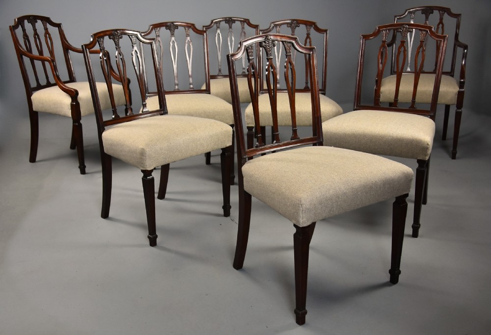 An elegant set of eight late 18th century Sheraton mahogany dining chairs of fine original patina View II