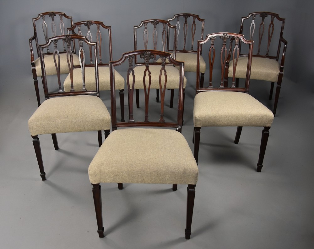 An elegant set of eight late 18th century Sheraton mahogany dining chairs of fine original patina View III