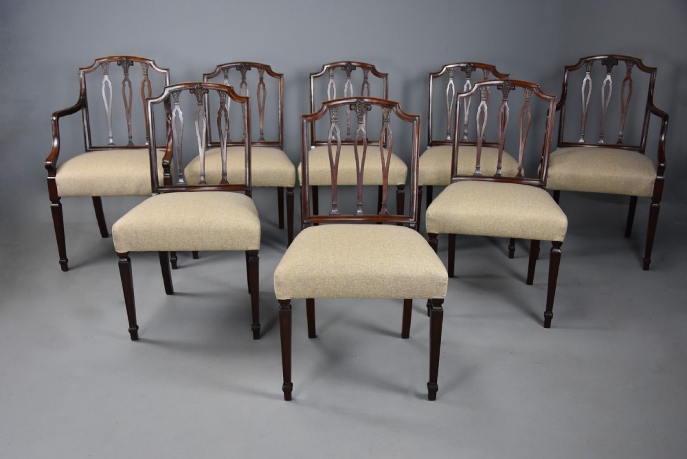 An elegant set of eight late 18th century Sheraton mahogany dining chairs of fine original patina View IV