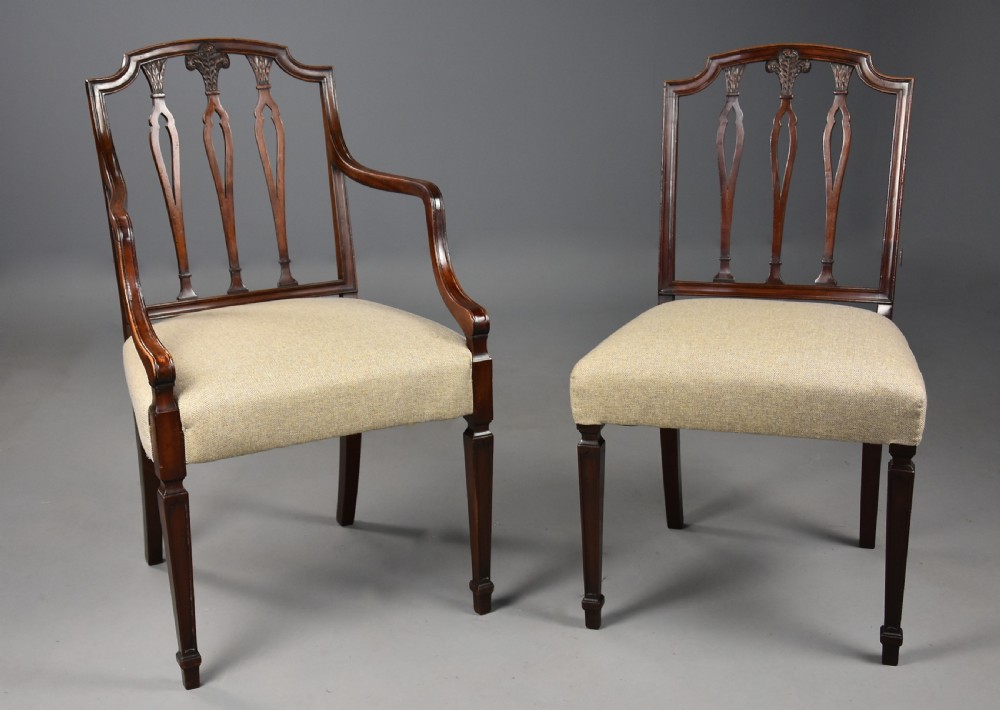 An elegant set of eight late 18th century Sheraton mahogany dining chairs of fine original patina View VI