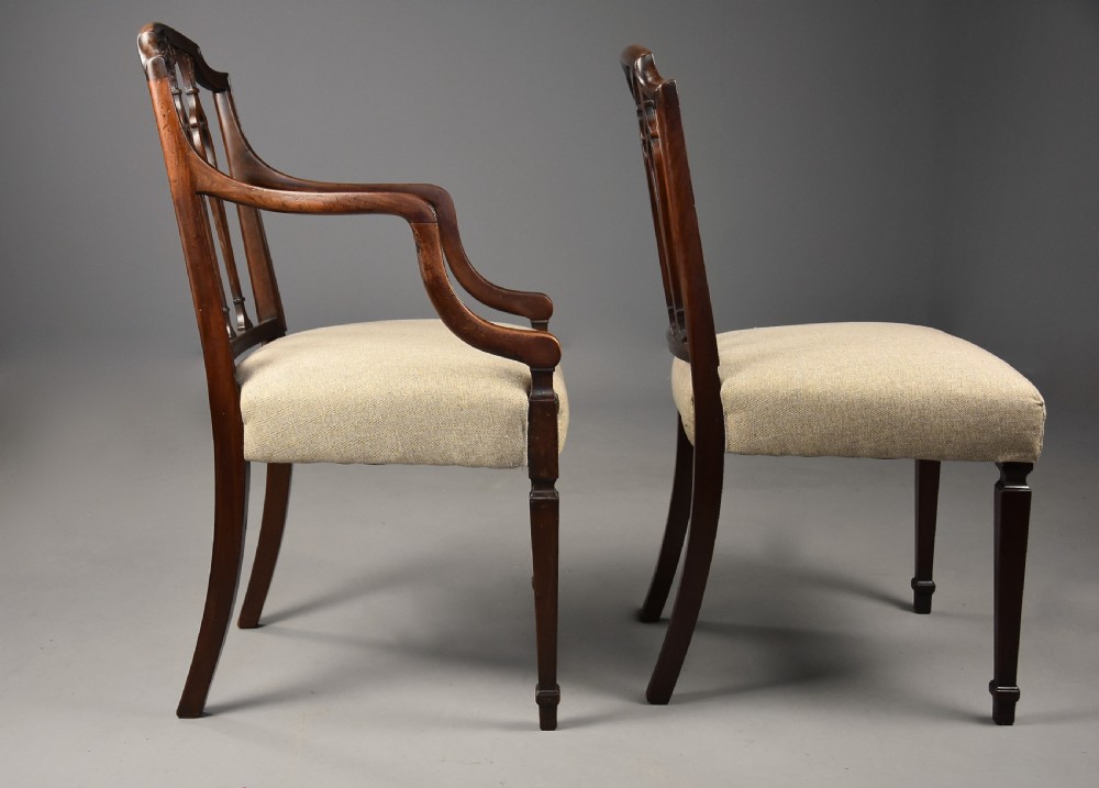 An elegant set of eight late 18th century Sheraton mahogany dining chairs of fine original patina View IX