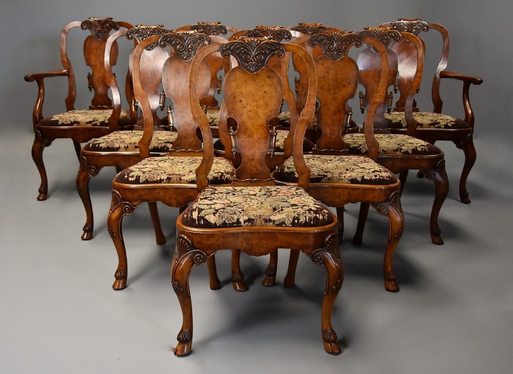 Superb quality early 20th century walnut dining suite/table & chairs in the manner of ‘Waring & Gillow’ View X