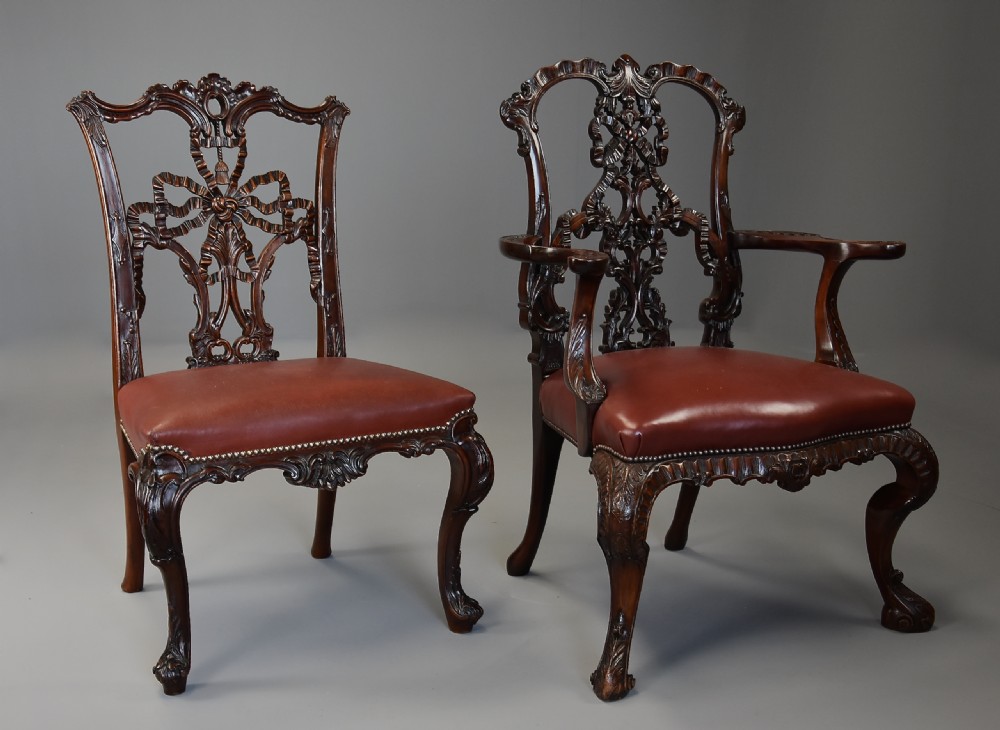 Fourteen extremely rare & important fine quality mid 19thc mahogany ribband back chairs, the chairs exact designs from Chippendale’s ‘Director’