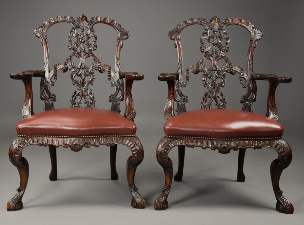Fourteen extremely rare & important fine quality mid 19thc mahogany ribband back chairs, the chairs exact designs from Chippendale’s ‘Director’ View VIII