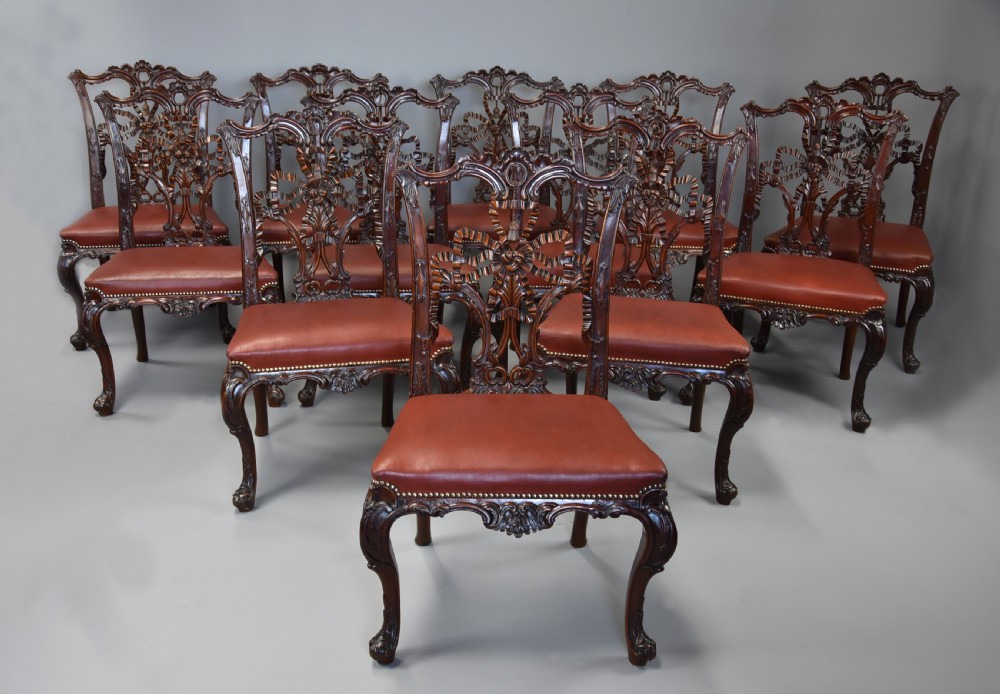 Fourteen extremely rare & important fine quality mid 19thc mahogany ribband back chairs, the chairs exact designs from Chippendale’s ‘Director’ View II