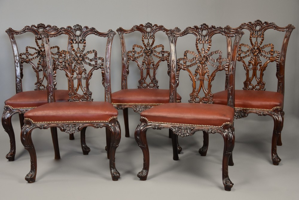 Fourteen extremely rare & important fine quality mid 19thc mahogany ribband back chairs, the chairs exact designs from Chippendale’s ‘Director’ View XVII