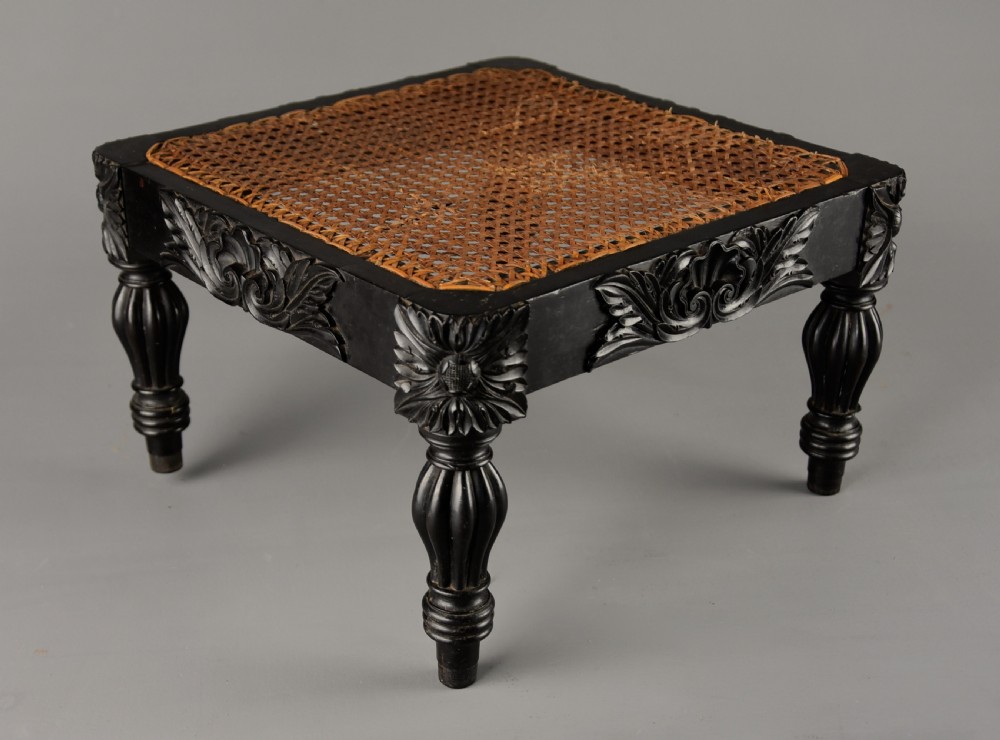 Superb quality mid19thc Ceylonese solid ebony footstool from the Galle district of Sri Lanka (formerly Ceylon) View II