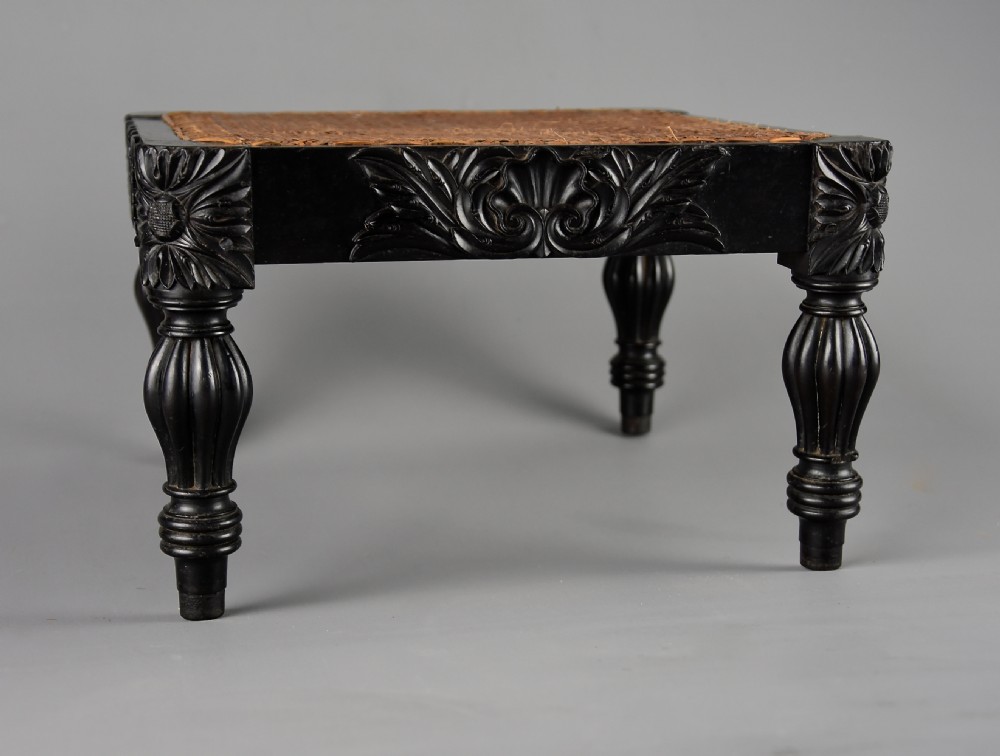 Superb quality mid19thc Ceylonese solid ebony footstool from the Galle district of Sri Lanka (formerly Ceylon) View V