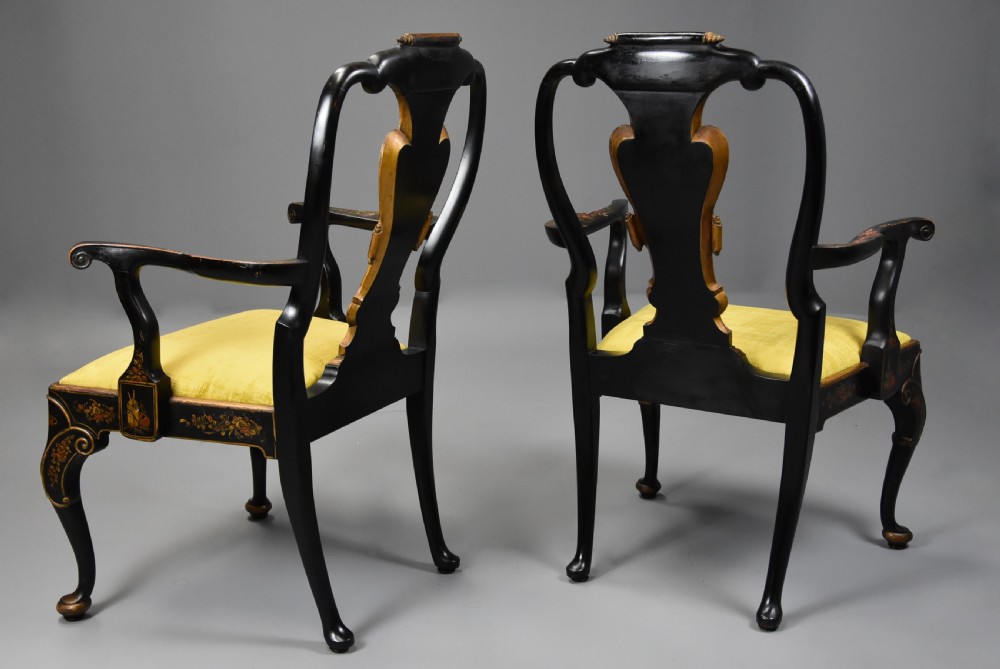 Superb pair of late 19th century George II style Japanned armchairs of generous proportions View XIII