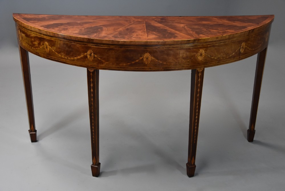 Rare late 18thc mahogany side table of semi-elliptical form with superb, rich patina and wonderful proportions, possibly Irish
