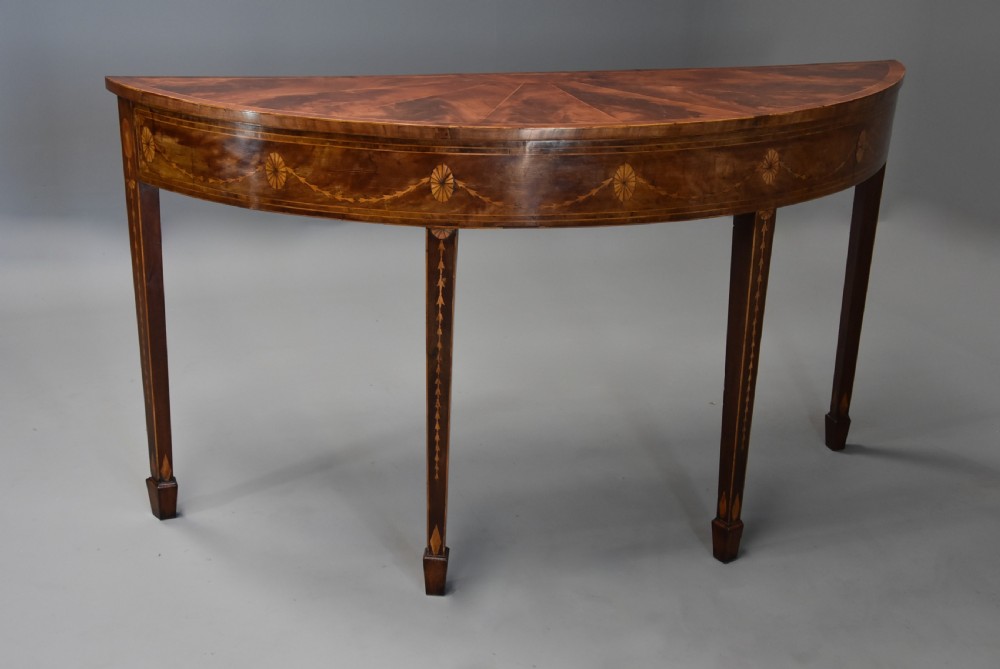 Rare late 18thc mahogany side table of semi-elliptical form with superb, rich patina and wonderful proportions, possibly Irish View II