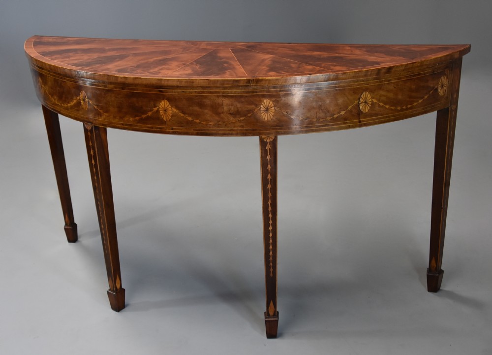Rare late 18thc mahogany side table of semi-elliptical form with superb, rich patina and wonderful proportions, possibly Irish View III