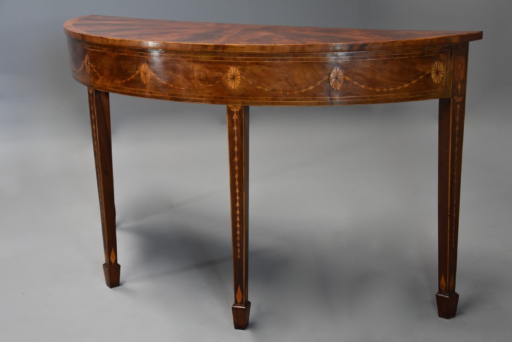 Rare late 18thc mahogany side table of semi-elliptical form with superb, rich patina and wonderful proportions, possibly Irish View IV