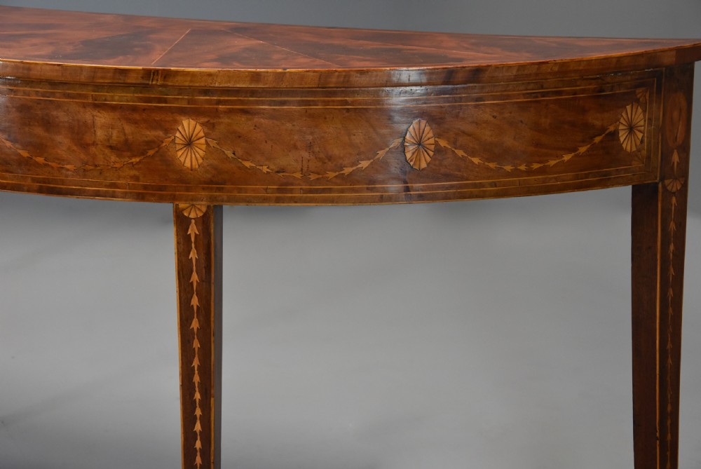 Rare late 18thc mahogany side table of semi-elliptical form with superb, rich patina and wonderful proportions, possibly Irish View VI