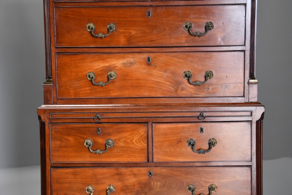 Superb quality late 18th century mahogany chest on chest with unusual drawer configuration View X