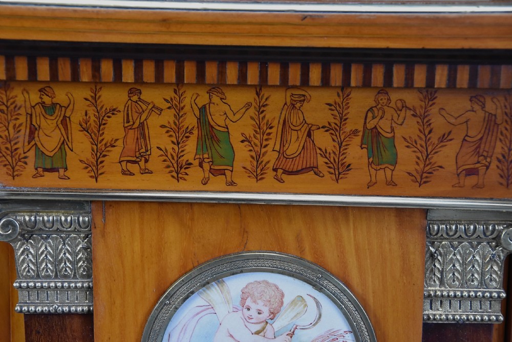 Superb pair of late 19thc Exhibition quality satinwood breakfront display cabinets View XIII
