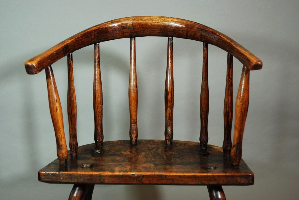 Charming early 19th century primitive hoop back ash Windsor child's chair of superb patina View IV