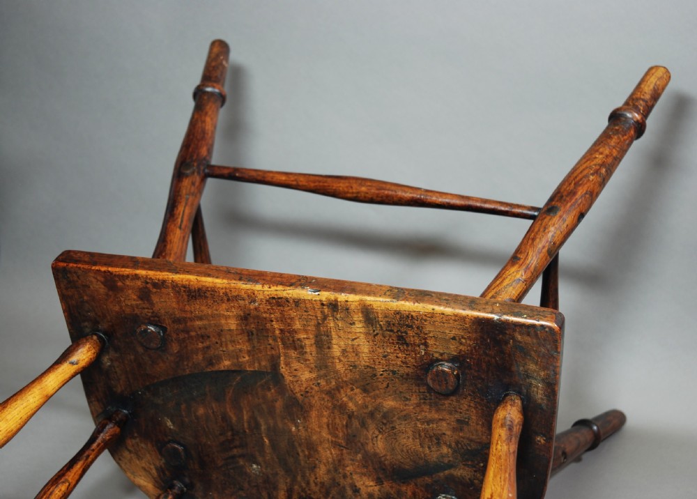 Charming early 19th century primitive hoop back ash Windsor child's chair of superb patina View VI