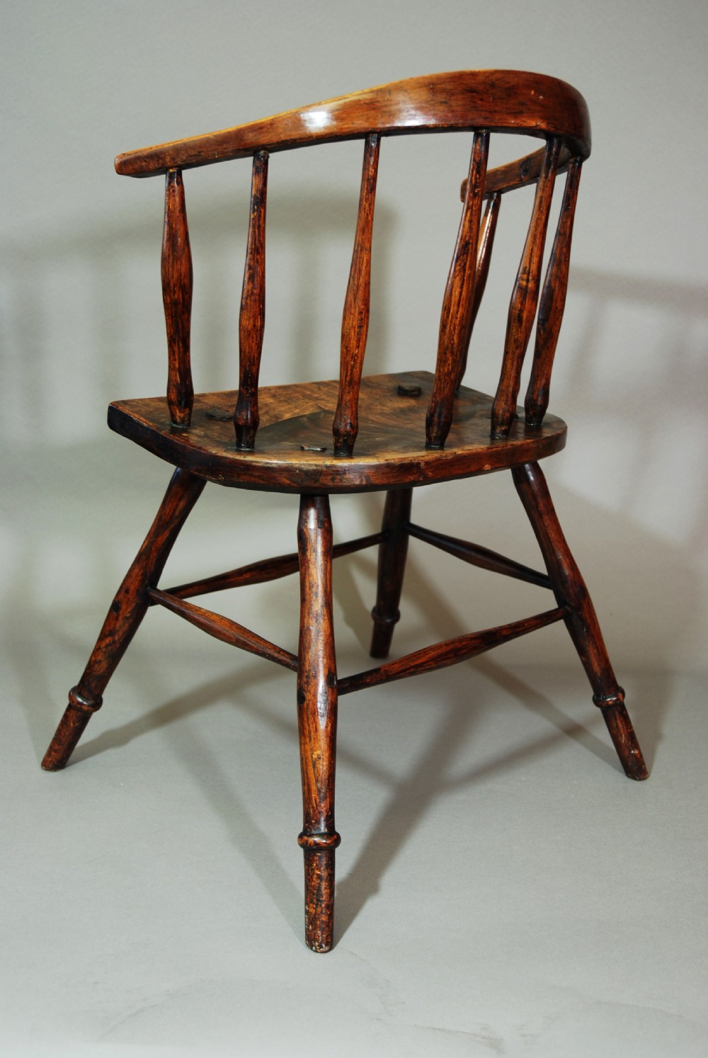Charming early 19th century primitive hoop back ash Windsor child's chair of superb patina View VII
