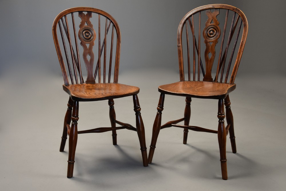 Rare set of six mid 19th century yew wood low back Windsor chairs of superb patina View VIII