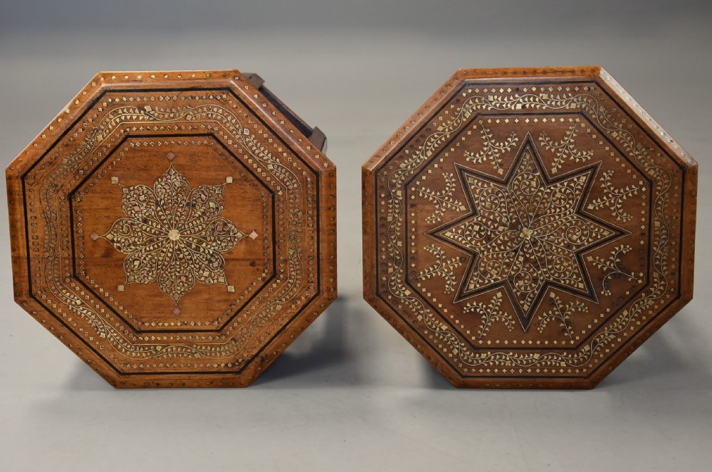 Near pair of highly decorative late 19thc Anglo Indian Hoshiarpur inlaid hardwood octagonal tables  View VIII
