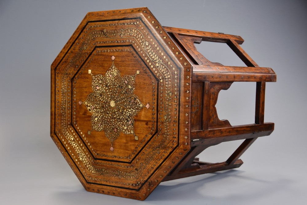 Near pair of highly decorative late 19thc Anglo Indian Hoshiarpur inlaid hardwood octagonal tables  View X