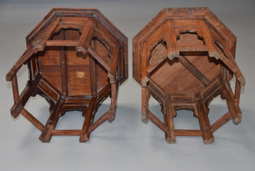 Near pair of highly decorative late 19thc Anglo Indian Hoshiarpur inlaid hardwood octagonal tables  View XI