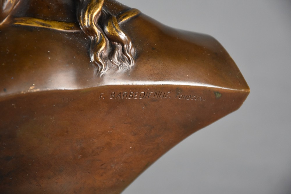 Late 19thc fine quality French bronze bust of a female, possibly of the Roman goddess Diana, signed E. AIZELIN View XI