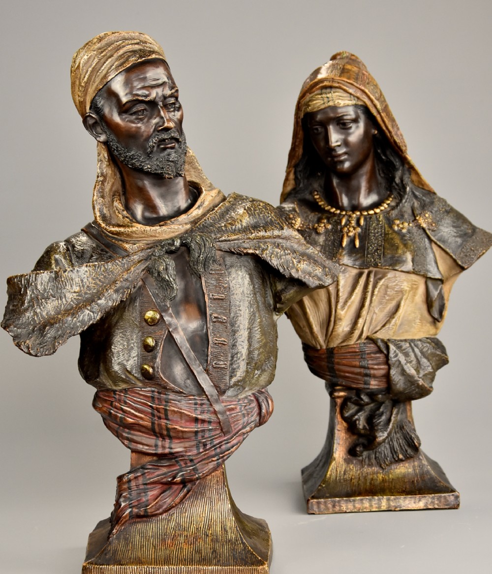 A superb pair of late 19th century Orientalist polychrome terracotta busts by Friedrich Goldscheider