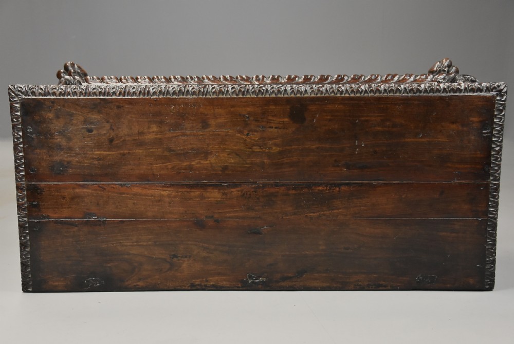 Elaborate mid 17th century Italian carved cedar and walnut cassone View XV