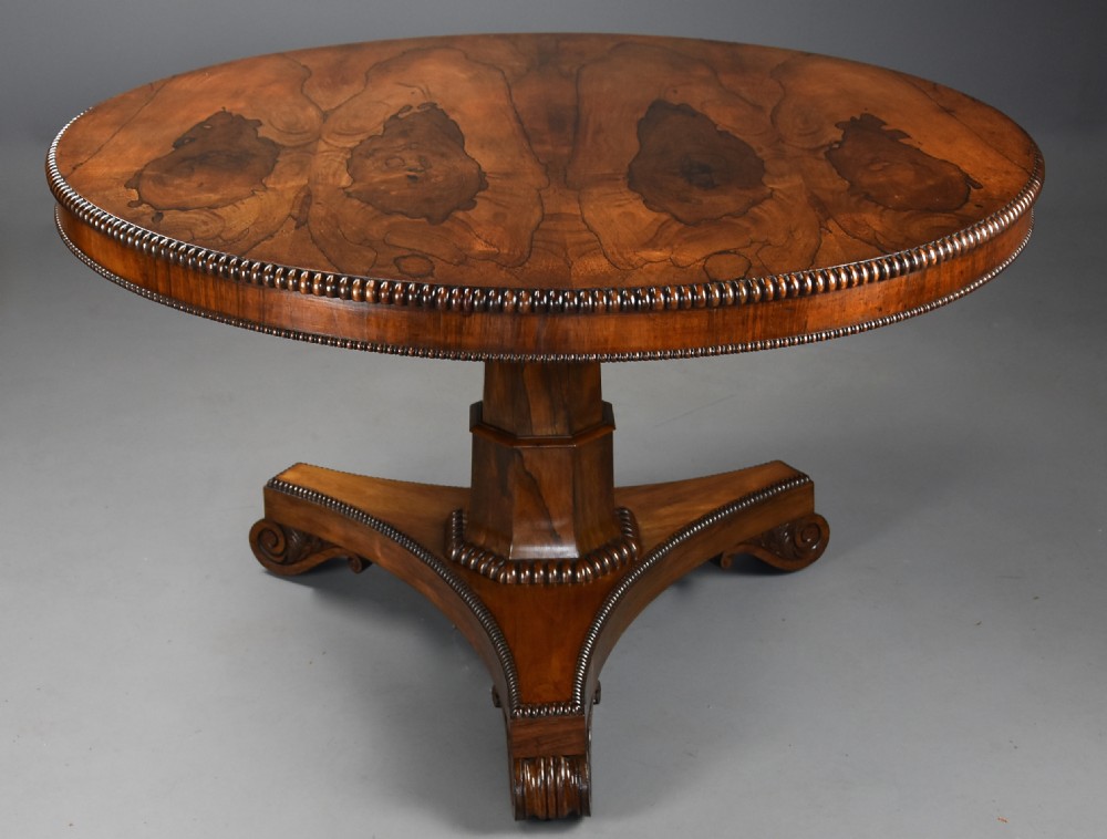 Fine quality William IV rosewood breakfast tilt top table with wonderful patina View III