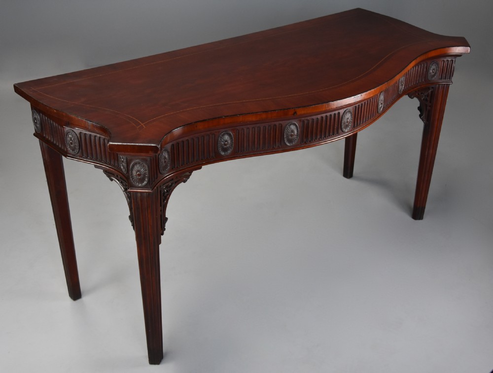 Late 19th century mahogany serpentine shaped serving or side table in the Adam style of fine patina View V