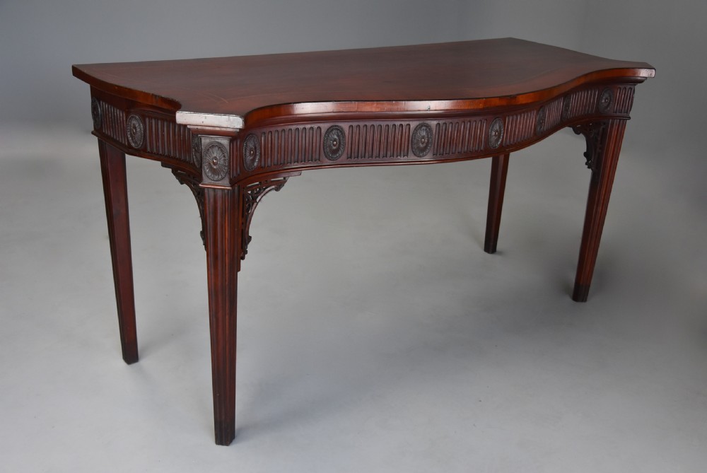 Late 19th century mahogany serpentine shaped serving or side table in the Adam style of fine patina View IX