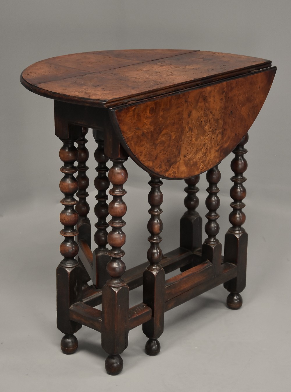 Rare late 17thc yew wood gateleg table of small proportions and fine patina