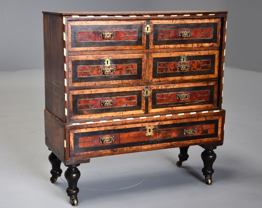Late 17th century Continental walnut & tortoiseshell collector’s chest of drawers