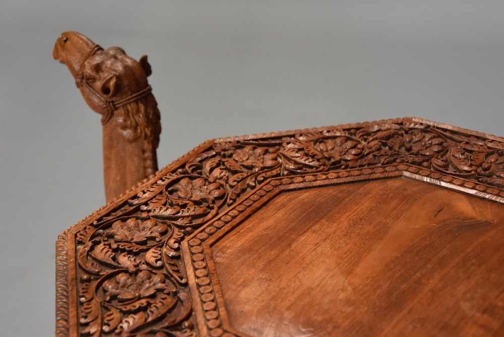 Superb quality late 19thc Anglo Indian hardwood camel table of good patina View XII