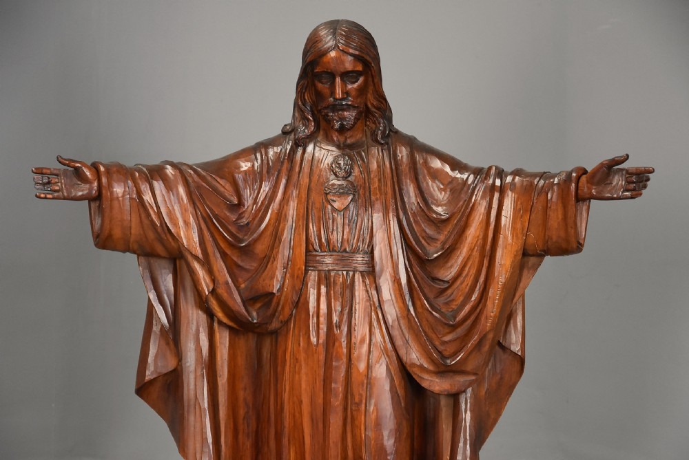 Large finely carved limewood figure of Christ the Redeemer, signed L.F. Dapre B.O.W. 1947 View III