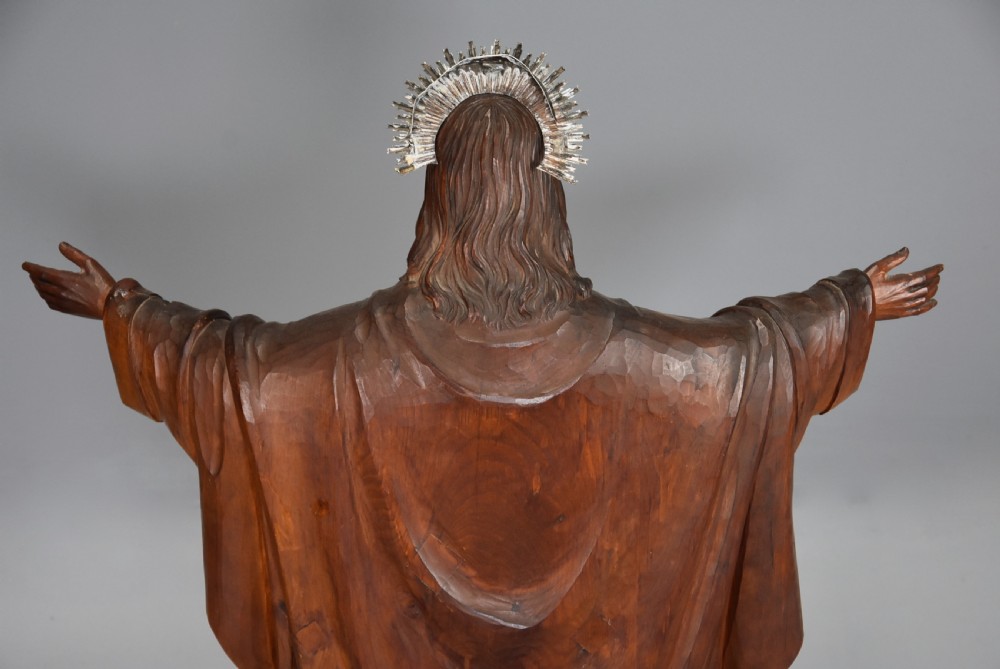 Large finely carved limewood figure of Christ the Redeemer, signed L.F. Dapre B.O.W. 1947 View XIV