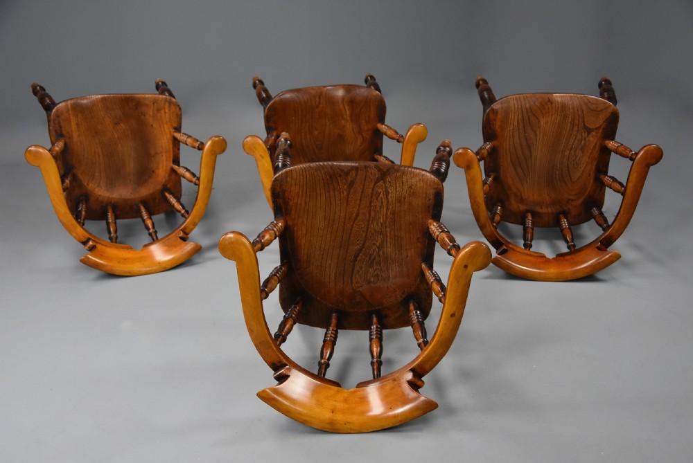 Set of four mid 19th century  ash, elm & beech smokers bow Windsor or Captain’s chairs View XIII