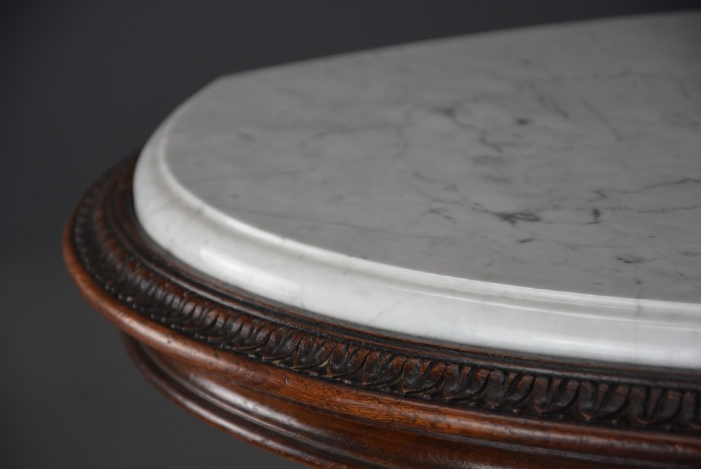 Late 19th century superb quality Arts & Crafts oak centre table with marble top, possibly American View XI