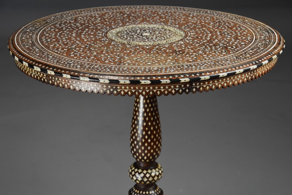 Rare, superb quality late 19thc Anglo Indian Hoshiarpur circular hardwood inlaid occasional table View V