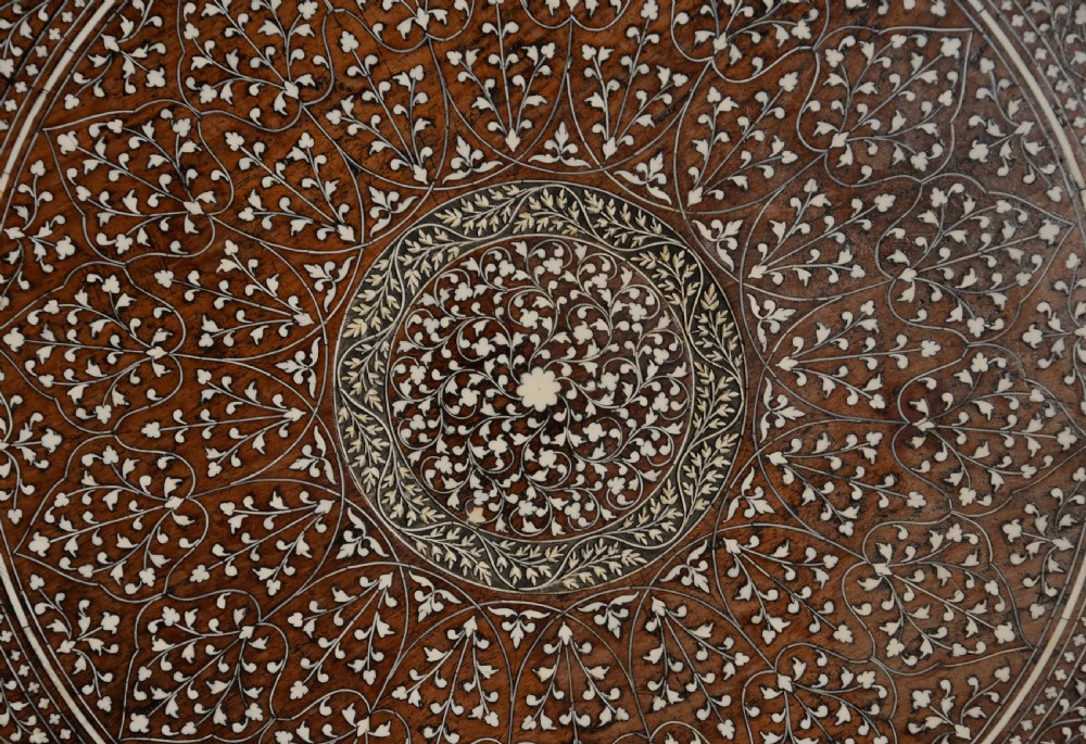 Rare, superb quality late 19thc Anglo Indian Hoshiarpur circular hardwood inlaid occasional table View XI