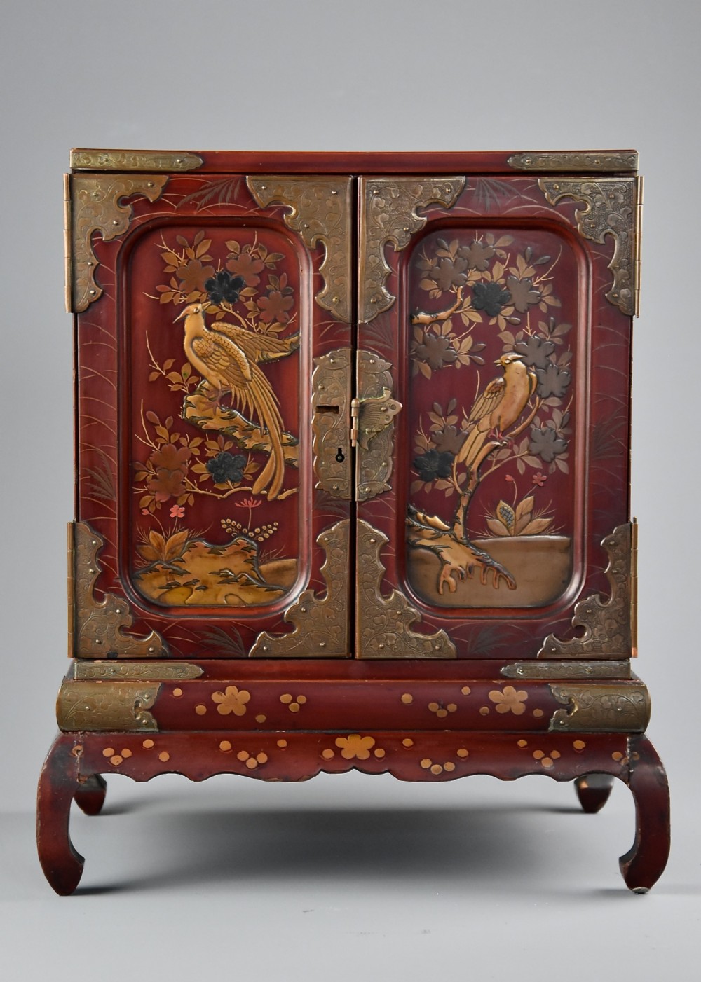Late 19th century Japanese Meiji red lacquered table cabinet