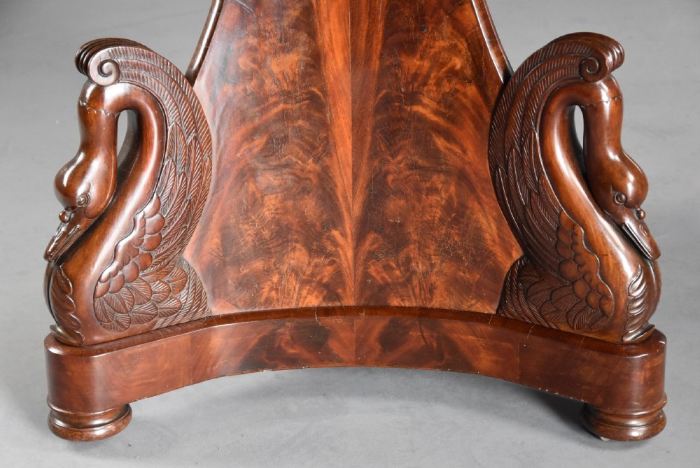 Fine quality near pair of 19thc French Empire mahogany gueridon tables with carved swan decoration  View VI