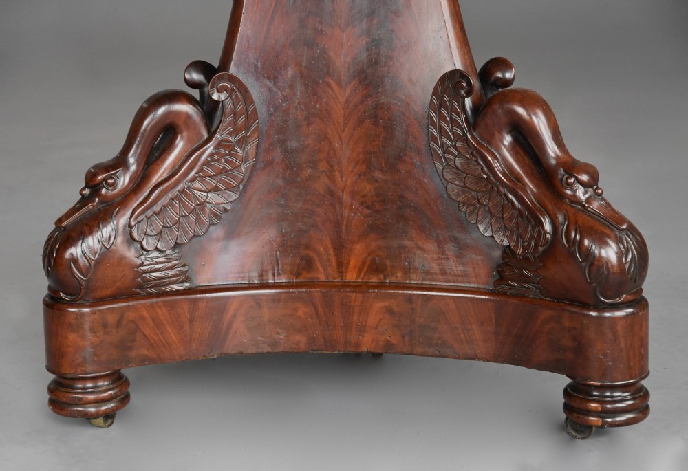 Fine quality near pair of 19thc French Empire mahogany gueridon tables with carved swan decoration  View VII