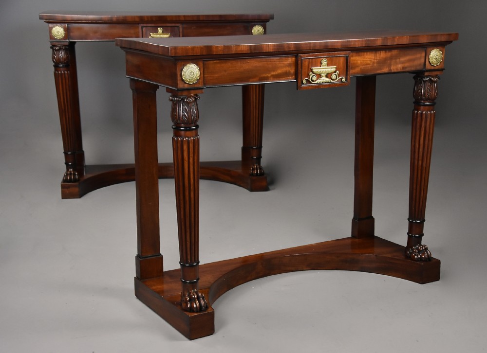 Fine quality pair of Regency mahogany console tables View V