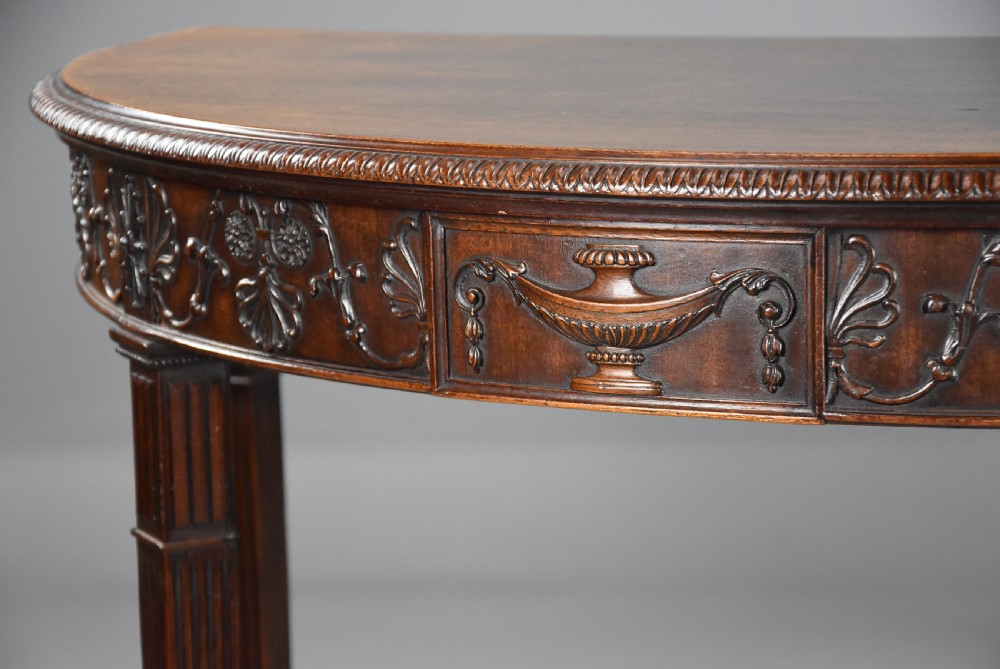Superb pair of fine quality late 19th century mahogany demi-lune console tables in the Adam style View IX