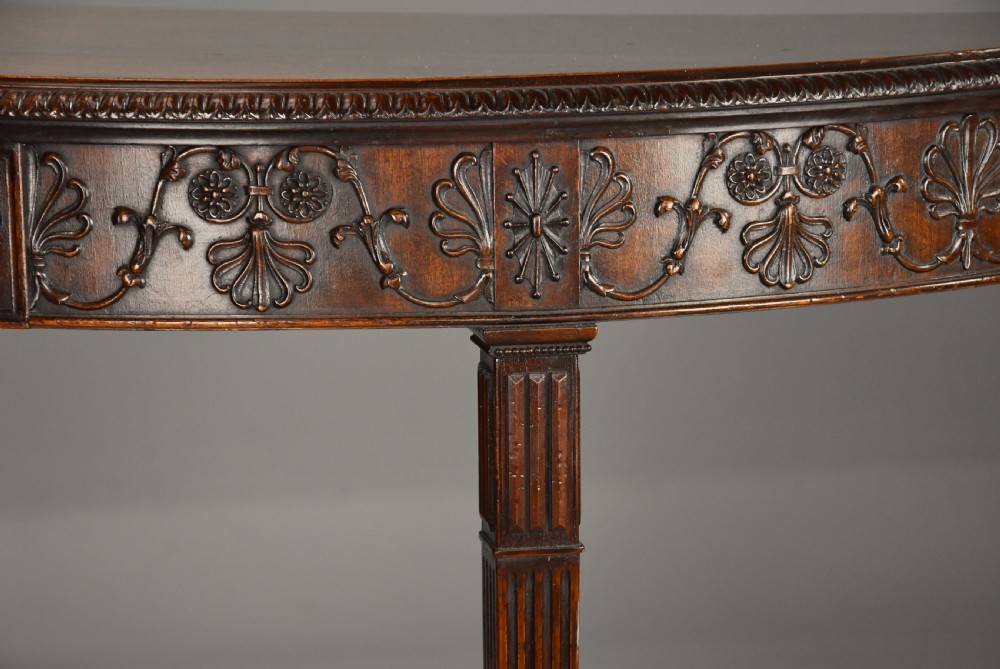 Superb pair of fine quality late 19th century mahogany demi-lune console tables in the Adam style View X