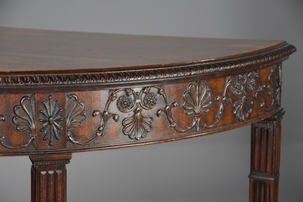 Superb pair of fine quality late 19th century mahogany demi-lune console tables in the Adam style View XI