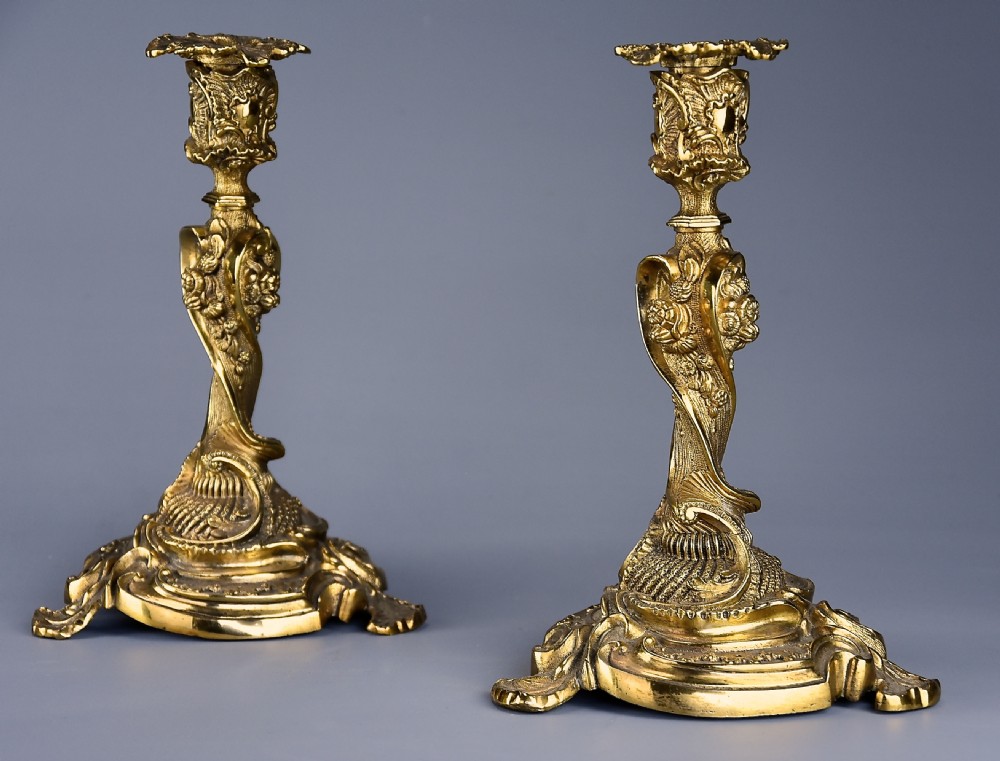 Pair of late 19th century French brass candlesticks in the Rococo style View III